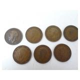 Lot of 7 British Large Size Penny Coins - Mostly