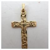 14k Yellow Gold Embossed Cross Pendant 0.96gtw
