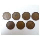 Lot of 7 British Large Size Penny Coins - Mostly