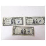 Lot of 3 U.S. $1 Blue Seal Silver Certificates