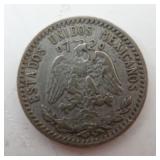 1933 Mexico 72% Silver 20 Centavos Coin