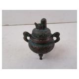 Vintage Metal Foo Dog Incense Burner with Lid