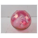 Vintage Cranberry Glass Etched Small Spherical