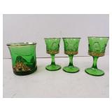 Lot of Antique Gold Painted Emerald Glass