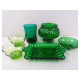 Lot of Misc. Vintage/Antique Green Glass Pieces