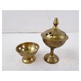 Lot of 2 Small Brass Censers - One is missing lid