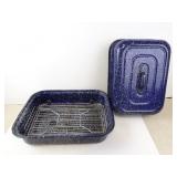 Vintage Enamelware Roasting Pan with Lid