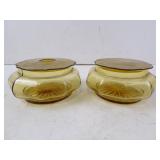 Lot of 2 Antique Amber Glass Vanity Jars with
