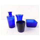 Lot of 4 Vintage Cobalt Blue Glass Pieces