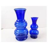 Lot of 2 Vintage Cobalt Blue Glass Vases
