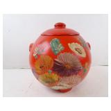 1930s Ransburg Pottery Orange Hand Painted Lidded