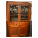 Cherry 12pane 2drawer corner cabinet