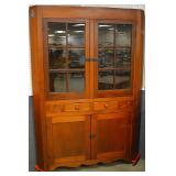 Cherry 12pane 2drawer corner cabinet