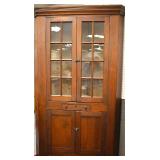 Walnut 16pane corner cabinet