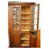 Walnut 16pane corner cabinet