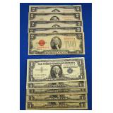 $1 silver certificates/$2 red seals
