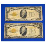 $10 US Gold certificate bills