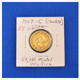 Scarce 1847C (Charlotte) Liberty $5 gold