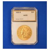 1855-S US $20 Liberty gold coin AU55