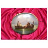 Hand painted antique porcelain brooch