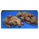 Early carved boxwood cattle & riders