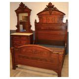 Walnut Victorian matching bed & dresser