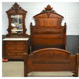 Walnut Victorian matching bed & dresser