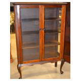 Walnut 1930s glass china cabinet