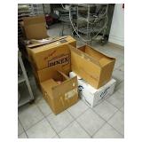 A group of plastic cups bowls and lids