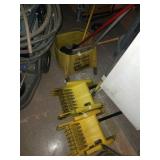 Mop bucket missing 2 wheels, mop handles, 2