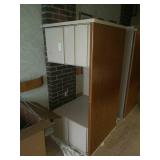 Metal with wood top desk. Measures about 5ft wide