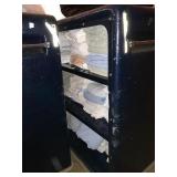 Rolling laundry cart on wheels.  Has 3