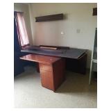 Large desk with bonus dark wood shelf some