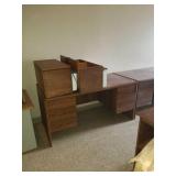 Wood desk with 2 wall mount cabinet with lift up