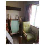 Group of 5 misc cushioned chairs. Some wear and