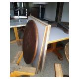 3 wood table tops . 1 round approximate size is