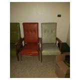 Pair of white and red high back upholstered