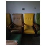 Pair of yellow and tan high back upholstered
