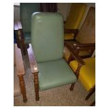 Pair of green and maroon high back upholstered