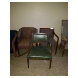 Group of 3 upholstered chairs with dark wood