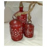 3 Metal Red Bells on a Rope. 10"- 8"- 6" Nice