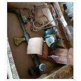 Flat of Goodies , Shakespear Reel, leather Pouch