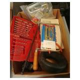 Box of assorted * New drill bits, chain lock +