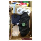 Assorted flat. Vintage purse, 2 face masks, craft