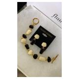 Costume jewelry set in box. Earrings & bracelet