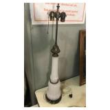 Mid century milk glass table lamp approx 30