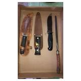 3 knives, 2 sheaths, 1 sharpener. Imperial &