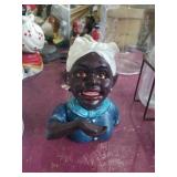 Modern cast iron black americana bank. Large