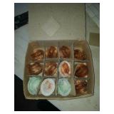 Group of 9 mini pink sheep on nest and 2 hens on