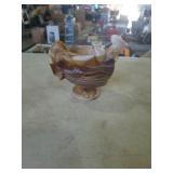 Slag glass rooster dish. Measures about 4 1/2 in